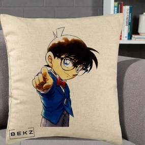 Perna Personalizata Detective Conan Conan Arata, 40x40 cm, Bej, Husa Detasabila, Perna Inclusa, BEKZ®