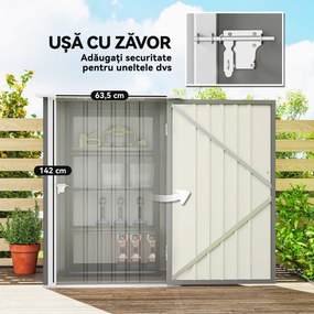 Outsunny Căsuță de Grădină 0.92m² din Oțel Galvanizat, Capann pentru Unelte cu Ușă Blocabilă, Acoperiș Înclinat, 100x104x160 cm, Gri | Aosom Romania