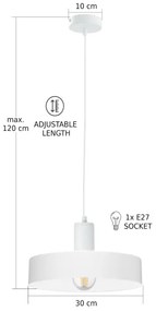Lustră pe cablu ARCANE 1xE27/60W/230V, alb