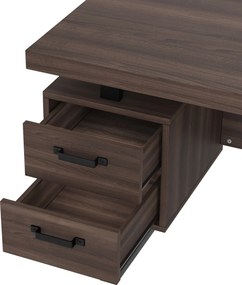 Birou simplu cu sertare, MDF și țeavă de oțel, blat de birou spațios, depozitare eficientă, 135x54x76 cm, Negru + Maro