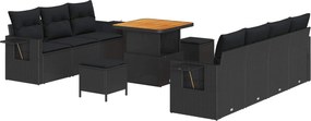 vidaXL Set de canapele pentru grădină cu pernă Manual 10 pcs Negru