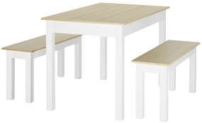 HOMCOM Set de masă 3 piese cu 2 bănci pliante pentru 4-6 persoane de stil contemporan din particule de lemn | Aosom Romania