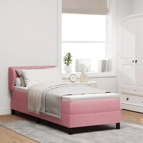 vidaXL Pat box spring cu saltea, roz, 80x200 cm, catifea
