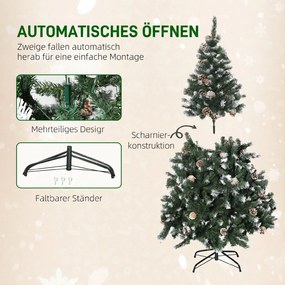 HOMCOM Brad de Crăciun Înzăpezit cu Conuri, Brad Artificial cu Deschidere Automată și Bază Pliabilă, Ø85x150 cm, Verde | Aosom Romania