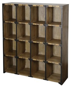 Etajeră cu 15 compartimente, din lemn de pin și metal, aspect vintage, H116 x L100 x A30 cm
