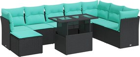 vidaXL Set mobilier grădină perne 9 piese negru poliratan/lemn acacia