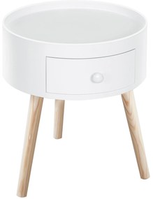 HOMCOM Masa de cafea cu sertar, rotundă, design scandinav, margine de protecție, lemn, Ø38 x H45 cm, Alb | Aosom Romania