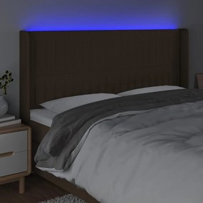 Tablie de pat cu LED, maro inchis, 183x16x118 128 cm, textil 1, Maro inchis, 183 x 16 x 118 128 cm