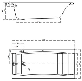 Cada baie incastrata Cersanit Virgo, 160 x 75 cm, dreptunghiulara, alb lucios 1600x750 mm