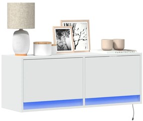 vidaXL Comodă TV de perete cu lumini LED, alb, 100x31x38 cm