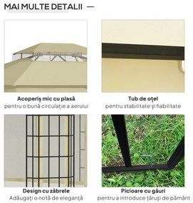 Outsunny Foisor de Gradina 3.65x3m,pavilion gradina cu Plasa, din Poliester si Metal, Negru, Bej | Aosom Romania