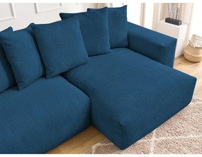 Colțar albastru extensibil/cu spațiu de depozitare cu tapițerie din catifea reiată Voltaire – Bobochic Paris