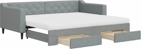 vidaXL Pat de zi cu extensie și sertare, gri deschis, 90x200 cm textil