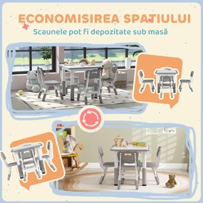 AIYAPLAY Set Masă și Scaune pentru copii 18-60 Luni cu Înălțime Reglabilă și Tablă de Scris, 60x60x46-58 cm, Gri | Aosom Romania