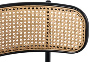 Set de 2 scaune de dining din țesătură cu efect de catifea, cu picioare din metal și spătar din ratan, 60x18x86 cm, Negru