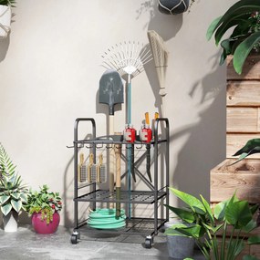 Outsunny Organizator de unelte de grădină, suport pentru unelte de grădină cu 40 compartimente pe 2 niveluri cu roți 57 x 48 x 70 cm negru | Aosom Romania