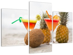 Tablou cu ananas și pahare pe plajă (90x60 cm)