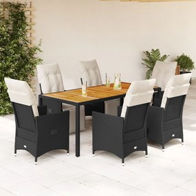 vidaXL Set mobilier de grădină cu perne, 7 piese, negru, poliratan