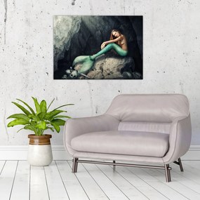 Tablou pe sticlă - Sirena pe stâncă (70x50 cm)