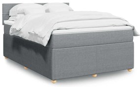 vidaXL Pat box spring cu saltea, gri deschis, 140x190 cm, textil