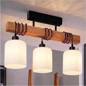 Brilagi - Lustră de tavan aplicată WOOD GLASS 3xE27/60W/230V pin/negru/alb