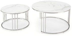 Set 2 mese de cafea Mercury 2 marmura alba/argintiu