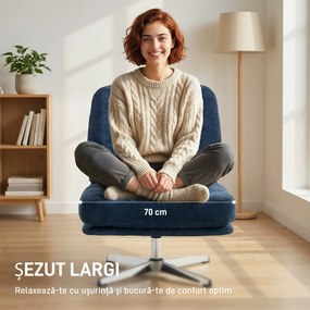 HOMCOM Fotoliu de Living Pivotant Îmbrăcat în Chenilă cu Șezut Lat, Fotoliu Modern pentru Dormitor cu Picioare Metalice, Albastru Închis | Aosom Romania