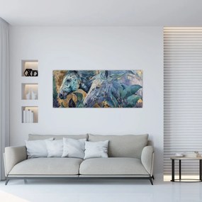 Tablou - Cai cu fundal auriu (120x50 cm)