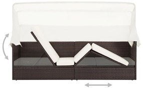 Canapea de gradina cu copertina, maro, poliratan 1, Maro