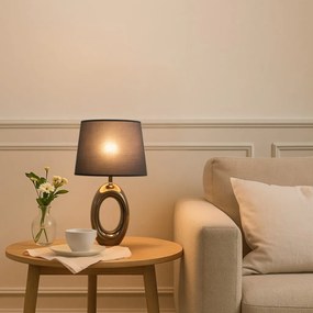 Lampa de masa ceramica bronz abajur negru Dalora