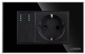 Intrerupator Dublu Cap Scara + Priza cu Rama din Sticla LUXION, Standard Italian, 3M