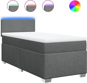 vidaXL Pat box spring cu saltea, gri închis, 90x190 cm, textil