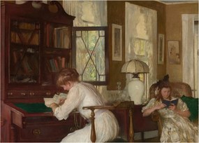 Tablou pe sticlă - Edmund Tarbell, Josephine and Mercie, reproducere (70x50 cm)