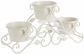 Suport pentru 3 ghivece, din metal, Giselle 3S Crem, L60xl20xH30 cm