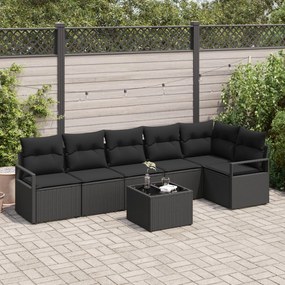 vidaXL Set de canapele pentru grădină 7 pcs Negru Rattan poli