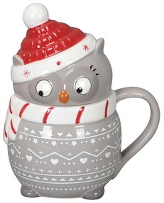 Cana Bufnita din ceramica gri 17 cm