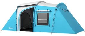 Outsunny Cort de camping familial 3-4 persoane 2 camere 4 uși și 4 ferestre, sac de transport, dim. 460L x 220l x 175H cm | Aosom Romania