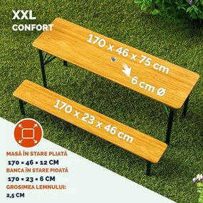 Set de masă pentru bere KLASIK, 170cm, maro natural Casaria
