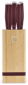 RESIGILAT - Set cutite 6 piese cu stativ Leonardo Berlinger Haus BH 2972, visiniu, suport lemn