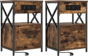 vidaXL Dulap de noapte cu sertar 2 pcs Stejar fumuriu 40 x 31 x 60 cm