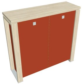 Dulap mediu Verno+ S 140 x 46 x 130 cm, uși de sticlă, salcâm / portocaliu