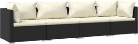 vidaXL Set mobilier de grădină cu perne, 4 piese, negru, poliratan