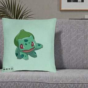 Perna Personalizata Bulbasaur Pokemon, 40x40 cm, Verde Menta, Husa Detasabila, Perna Inclusa, BEKZ®