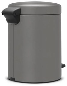 Cos de gunoi cu pedala Brabantia NewIcon 1001097, 5 L, Inchidere lina, Baza antiderapantă, Finisaj mineral, Gri