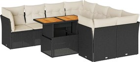 vidaXL Set mobilier de grădină cu perne, 9 piese, negru, poliratan