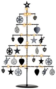 Brad decorativ de Crăciun din metal - negru, 25 LED-uri, alb