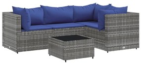 3308087 vidaXL Set mobilier de grădină cu perne, 5 piese, gri, poliratan