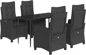vidaXL Set mobilier de grădină cu perne, 5 piese, negru, poliratan