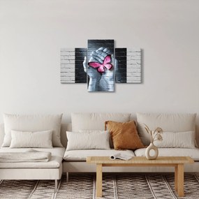 Tablou - Fluture roz în perete (90x60 cm)