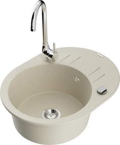 Mexen Kevin chiuvetă de granit cu 1 compartiment, cu scurgător și baterie de bucătărie Telma, bej - 6517-69-670200-00